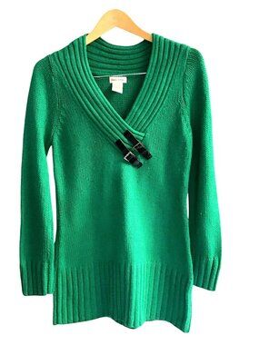 MONROE & MAIN- WOMENS KNIT LONG SLEEVE GREEN V-NECK SWEATER SIZE SMALL